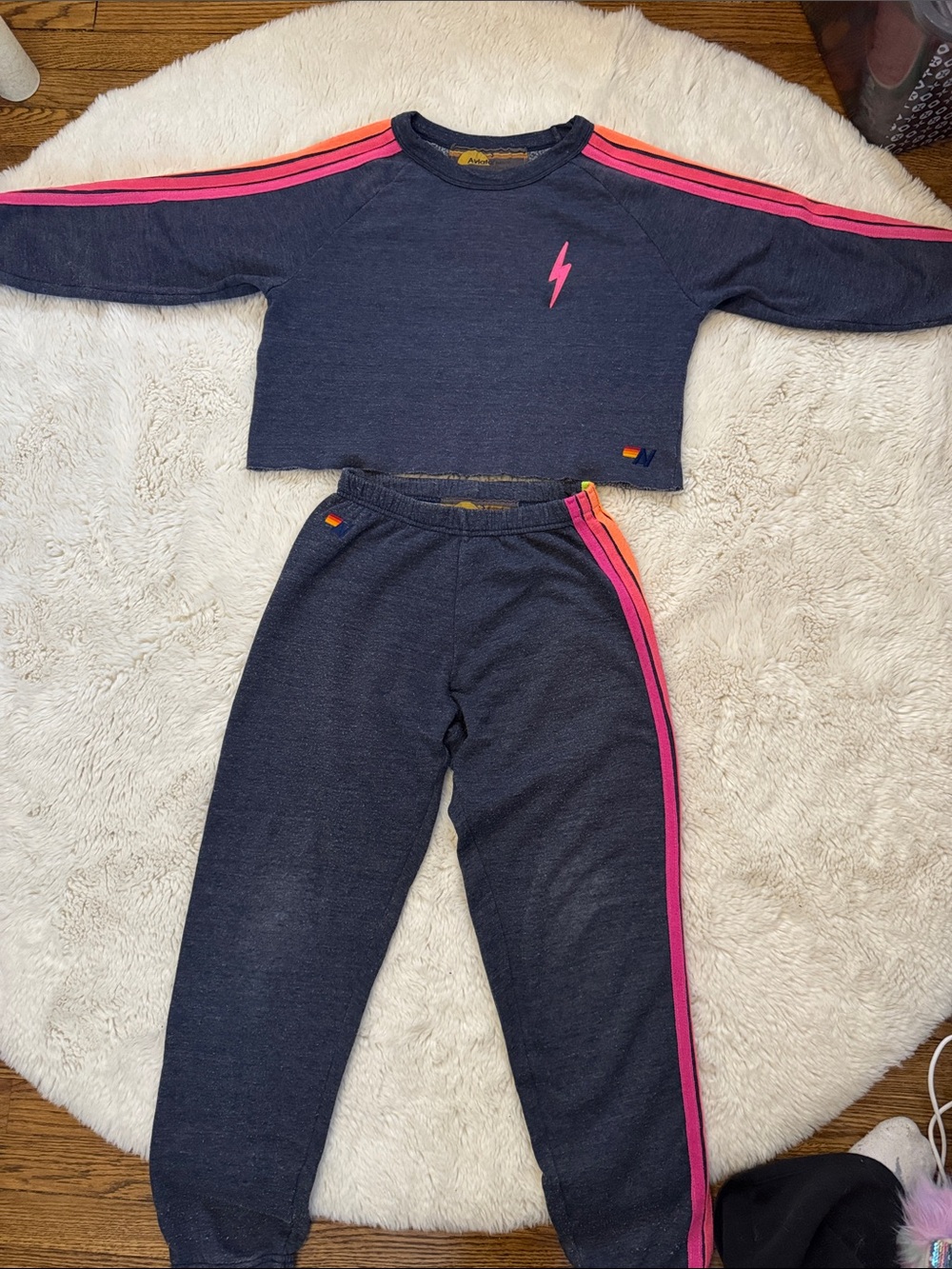Girls' Avaitor Nation Set!! Navy Jogger Pants with Pink & Neon Stripe Accent